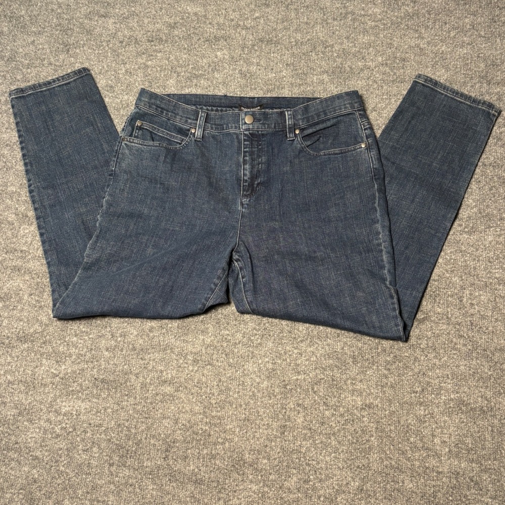 Eileen‎ Fisher Organic Cotton Straight Leg Jeans Women's size L Dark Wash Blue